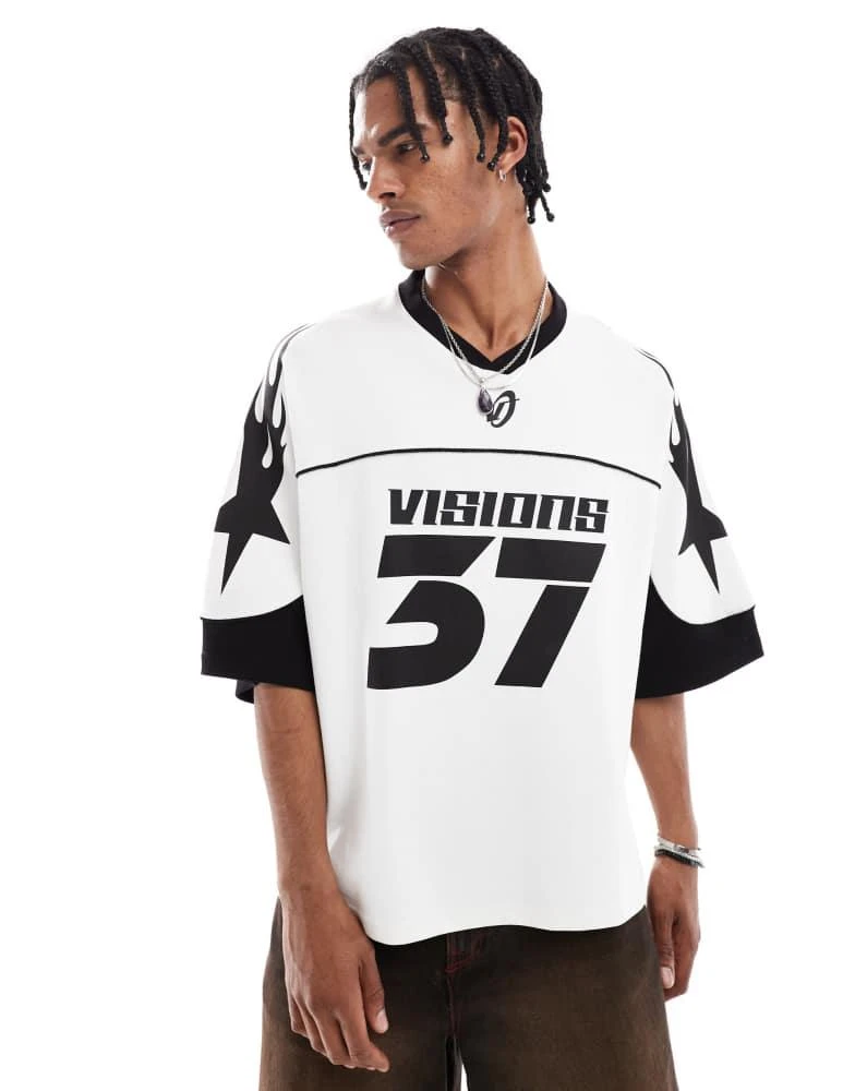 Bershka Bershka sportswear visions v-neck jersey in white 1