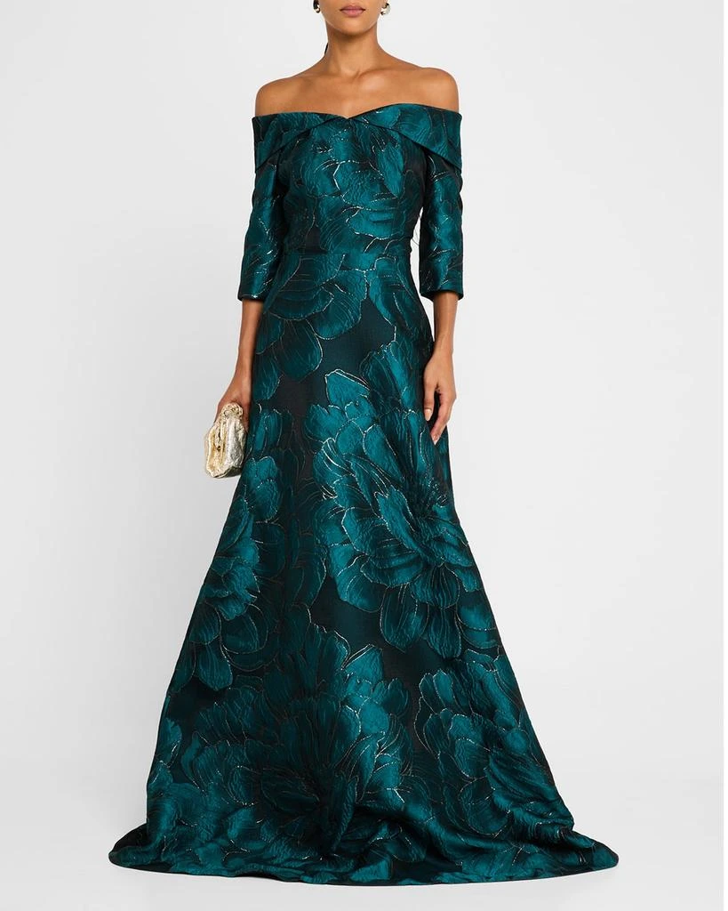 Teri Jon Off-Shoulder Floral Jacquard Gown 2