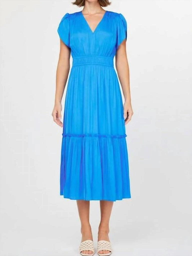 knee length dresses for ladies Flutter Slv V Neck Tiered Midi Dress main image 0