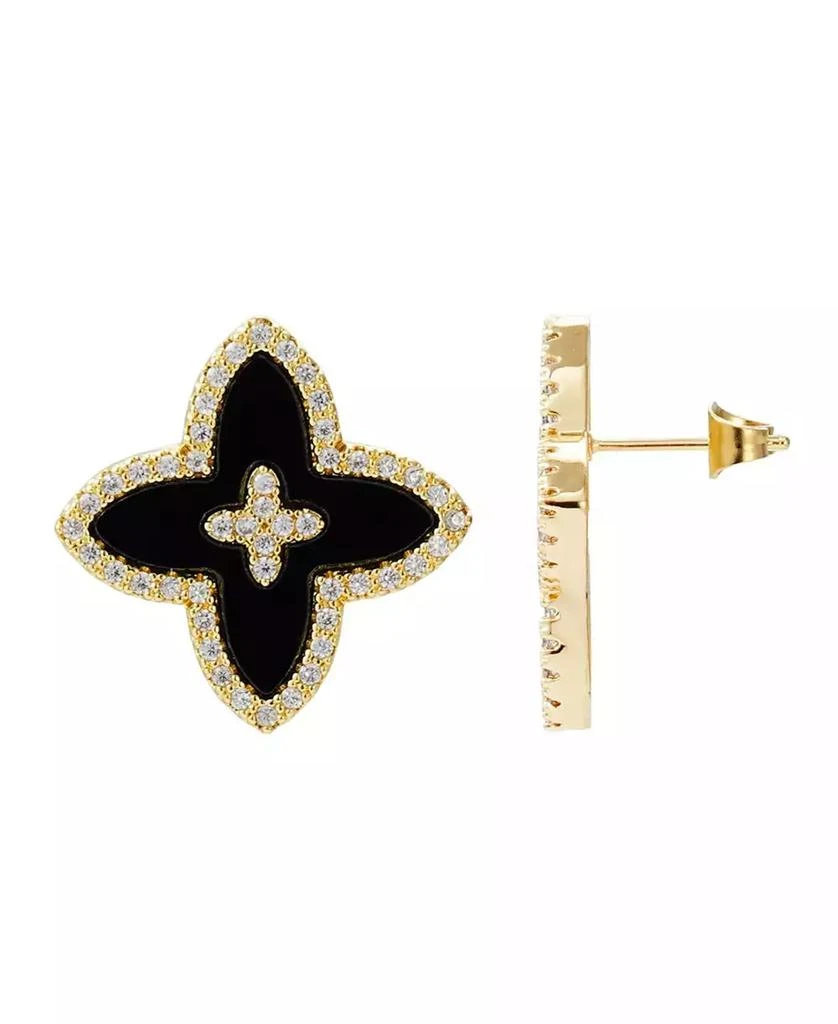 ADORNIA Gold CZ Black Statement Flower Stud Earrings