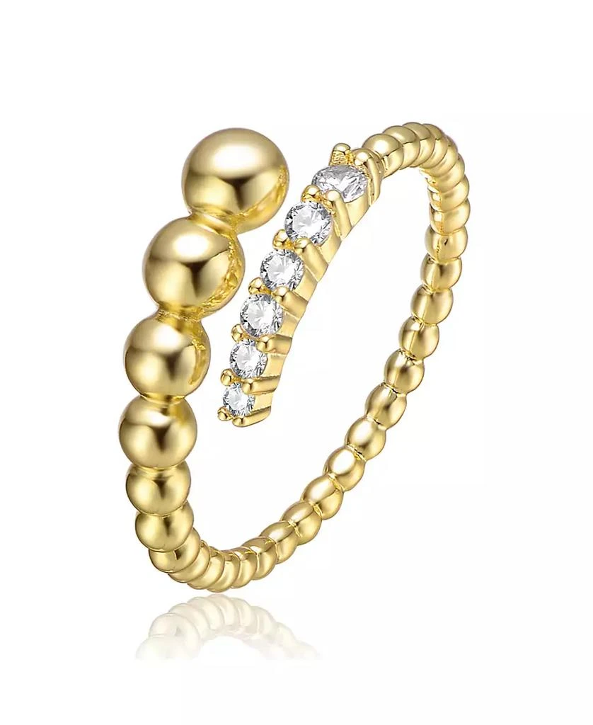 Genevive Sterling Silver 14k Gold Plated Cubic Zirconia Curved Coiled Beaded Stack Ring