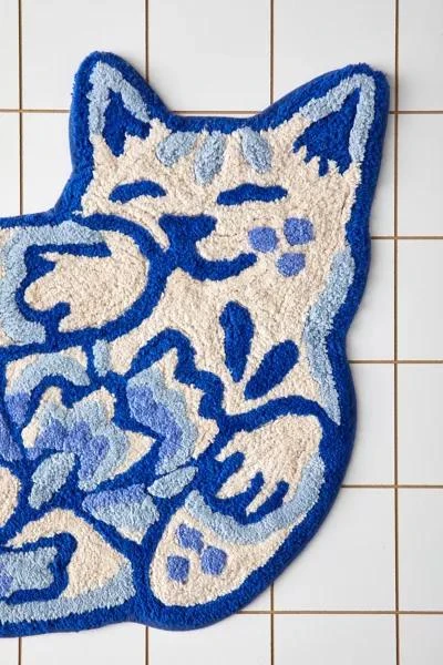 Urban Outfitters Delft Cat Shape Tufted Bath Mat 3