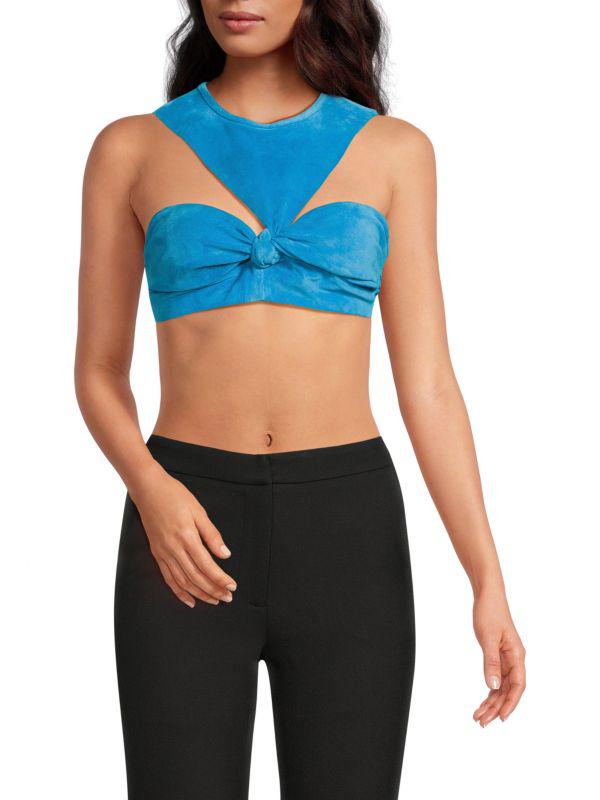 LaQuan Smith Knot Cutout Suede Crop Top