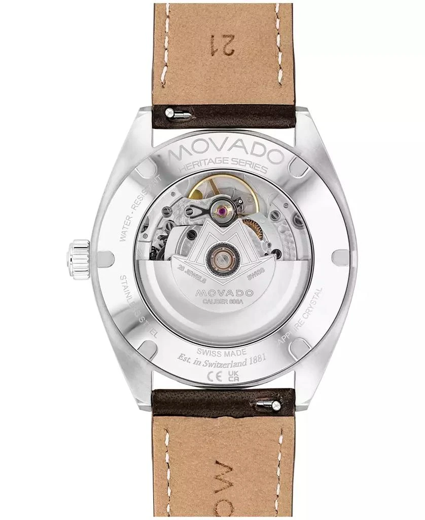 Movado Men's Heritage Datron Swiss Automatic Chocolate Genuine Leather Strap Watch 40mm 2