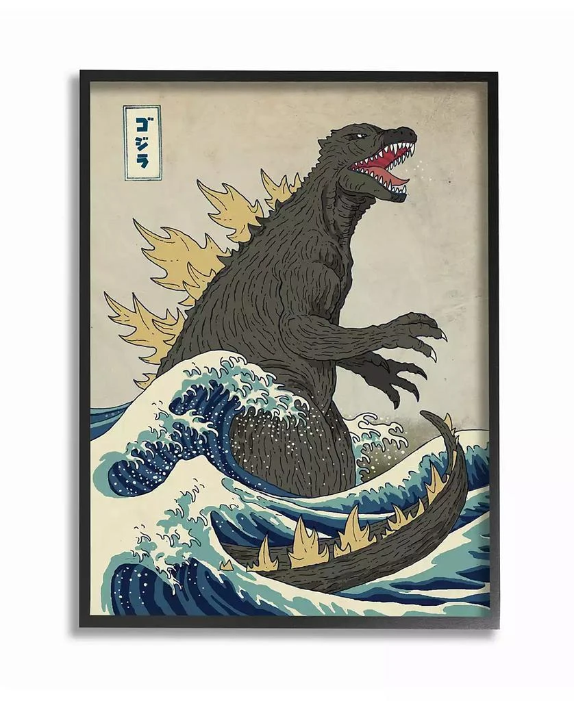 Stupell Industries Godzilla in The Waves Eastern Poster Style Illustration Framed Giclee Texturized Art, 16" L x 20" H 1