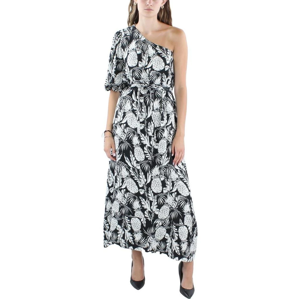 Tahari Pineapple Womens Linen Blend One Shoulder Maxi Dress 3