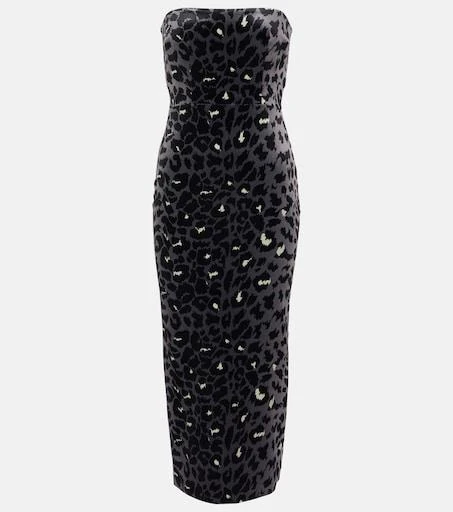 ALEX PERRY Leopard-print Strapless Velvet Midi Dress - Multicoloured ALEX PERRY Leopard-print Strapless Velvet Midi Dress - Multicoloured
