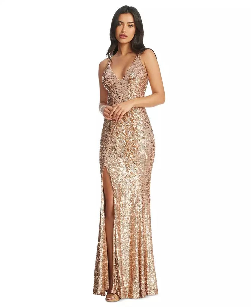 Dress The Population Women
s Iris Sequined Side-Slit Gown 1