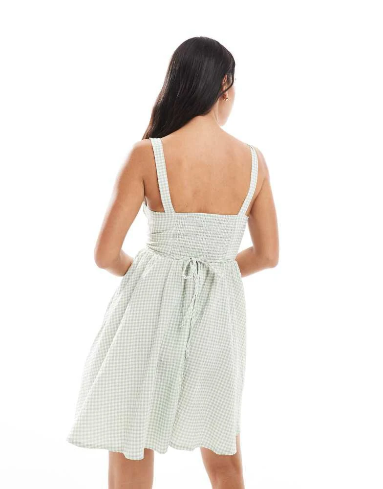 New Look New Look gingham mini dress in green 2