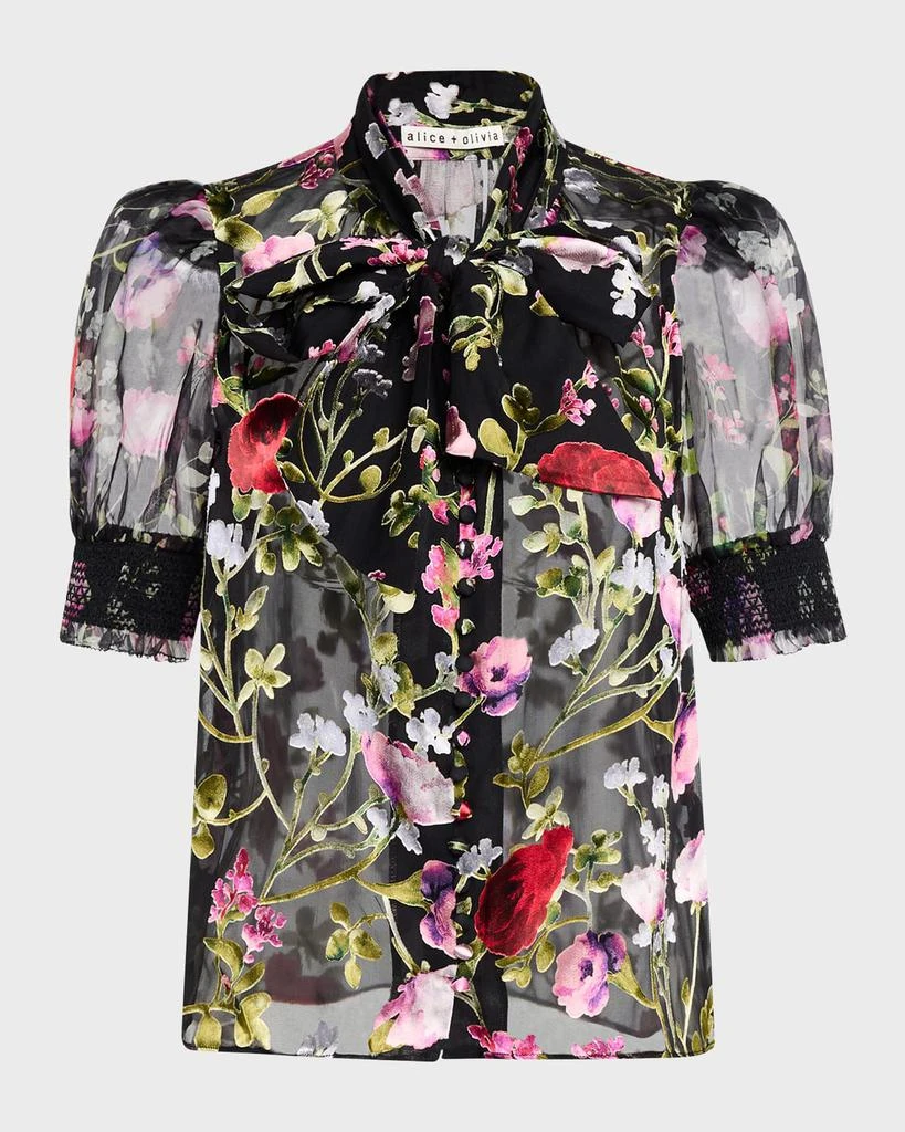 Alice + Olivia Brentley Tie-Neck Puff-Sleeve Blouse 1