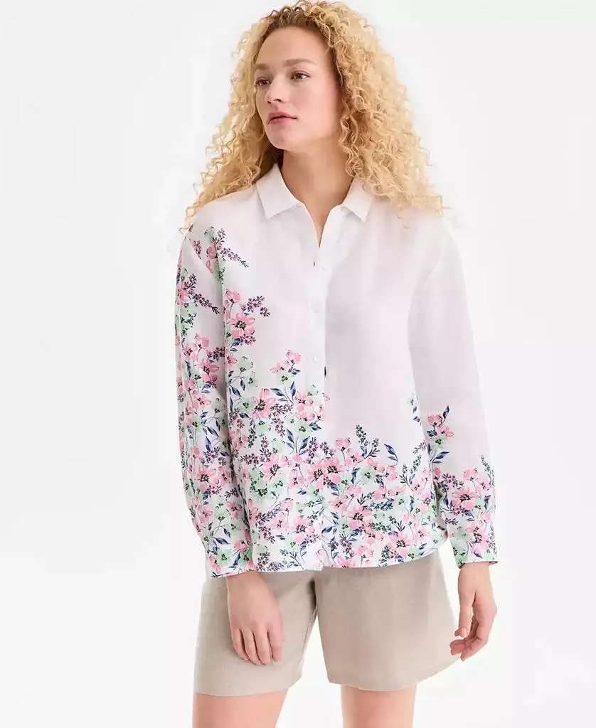 Charter Club Women's 100% Linen Floral Placement-Print Shirt, Macy's Exclusive