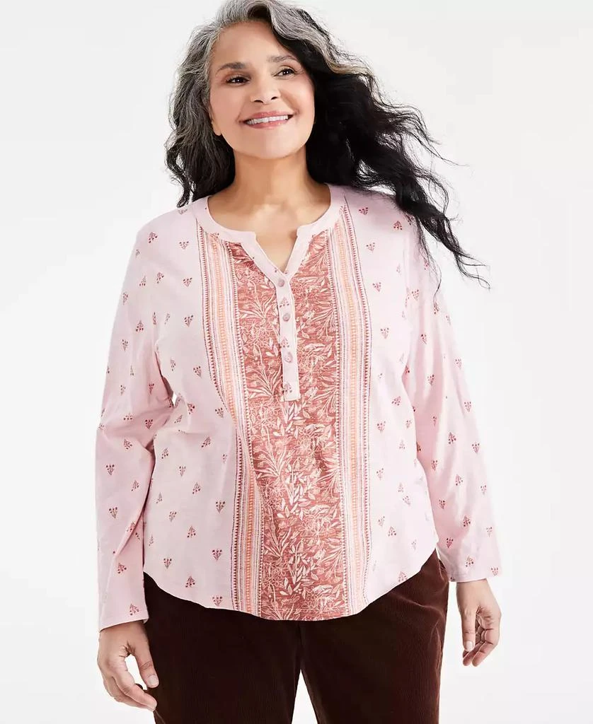 Style & Co Plus Size Split-Neck Mixed-Print Top, Created for Macy's 1