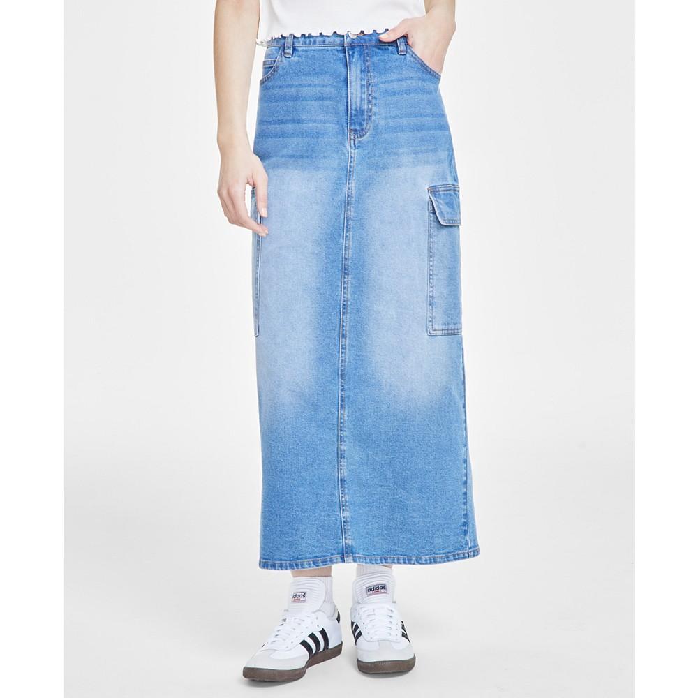 Almost Famous Juniors' Denim Cargo Maxi Skirt