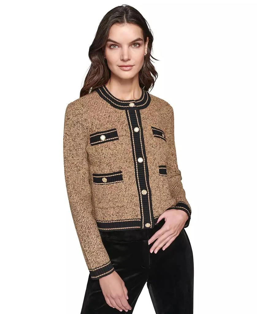 KARL LAGERFELD PARIS Women's Shine Tweed Cardigan, Regular & Petite 1