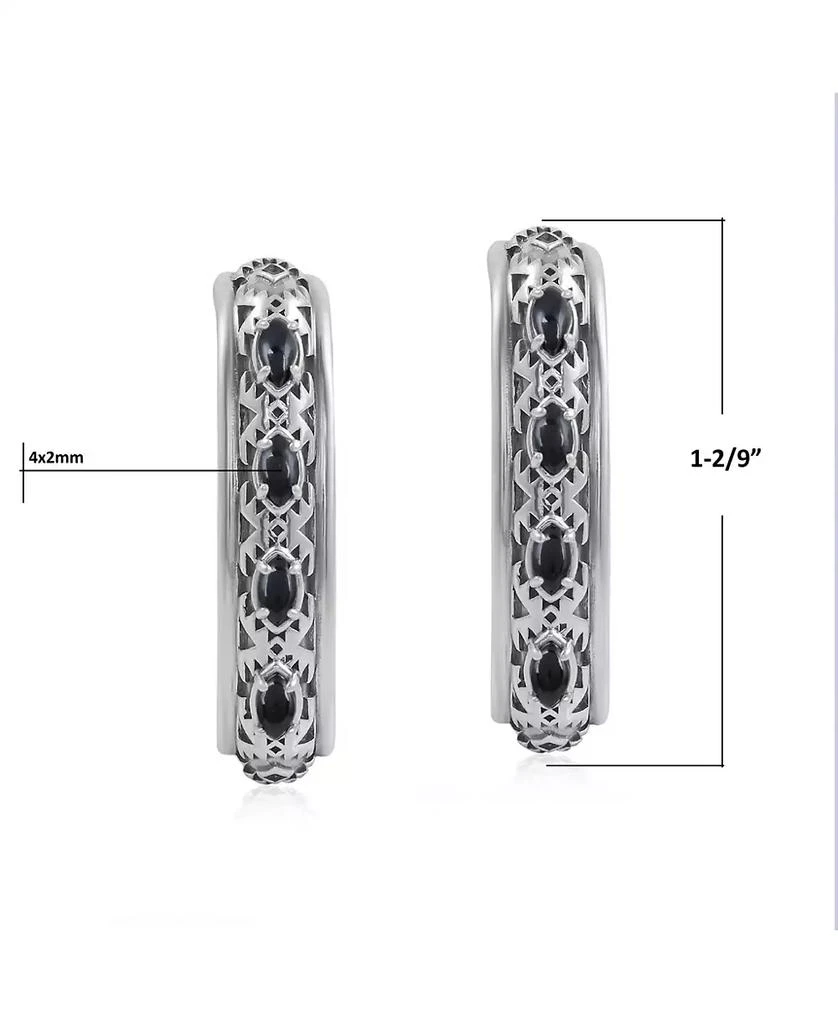 American West Jewelry Sterling Silver Black Onyx Patterned J-Hoop 1 Inch Earrings 2