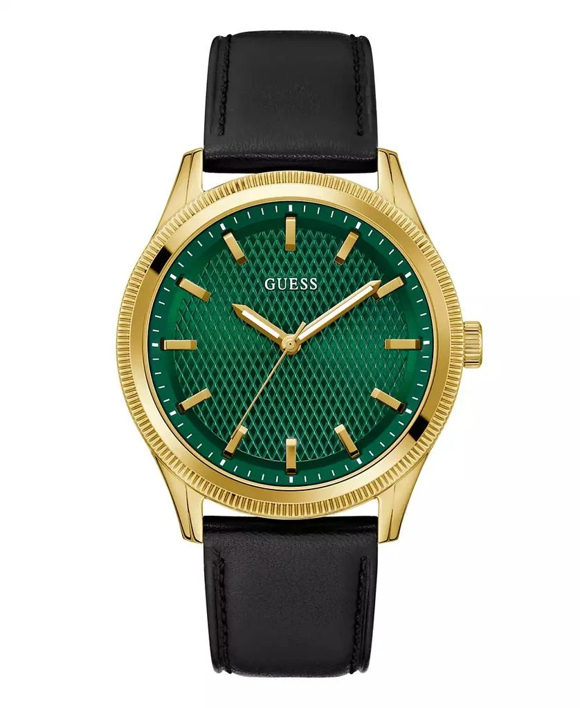 GUESS Men's Analog Black Genuine Leather Watch, 44mm 1
