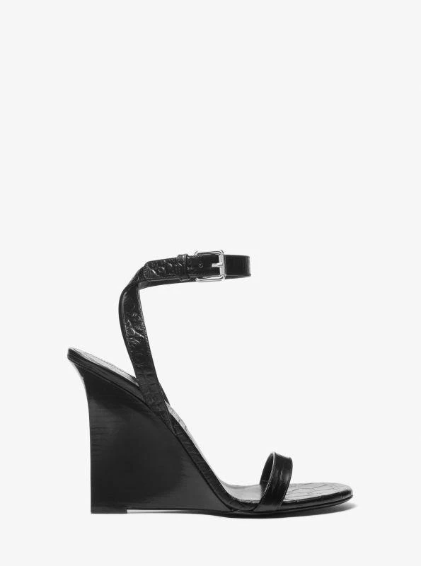 Michael Kors Claudia Crocodile Embossed Leather Wedge Sandal 2