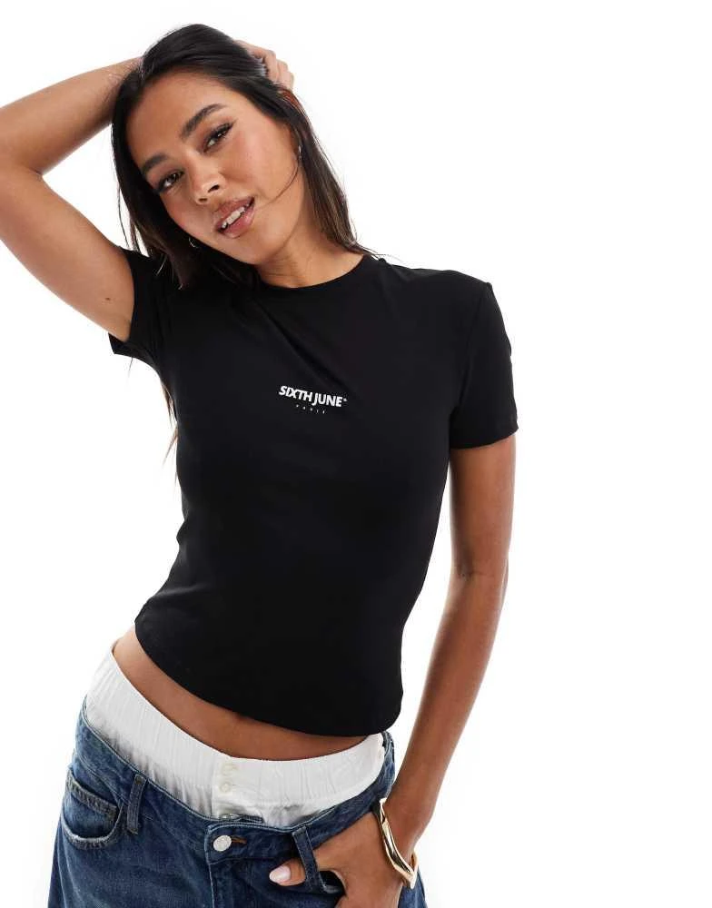 Sixth June Sixth June short sleeve logo detail baby t-shirt in black 1