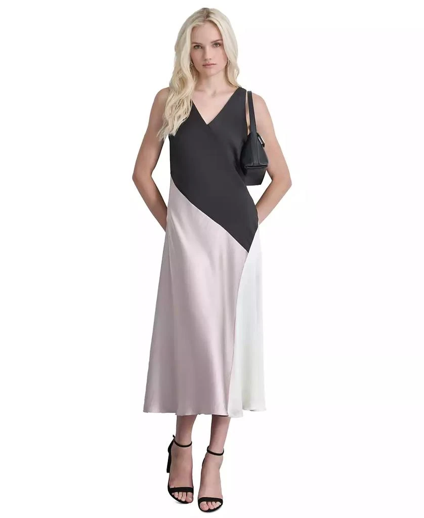 DKNY Women's Satin Colorblocked Slip Dress 5