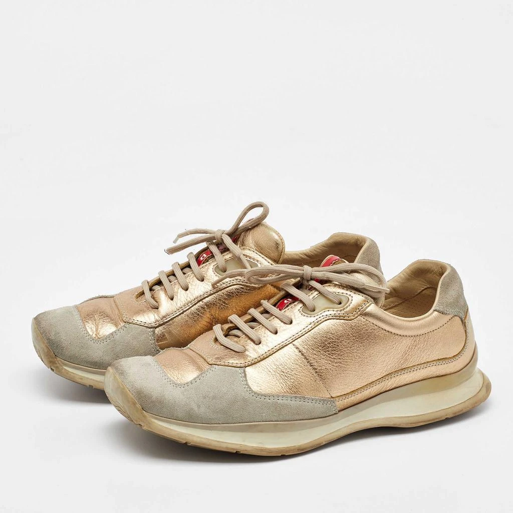 Prada Prada Sport Beige/Gold Leather and Suede America's Cup Low Top Sneakers Size 39.5 2