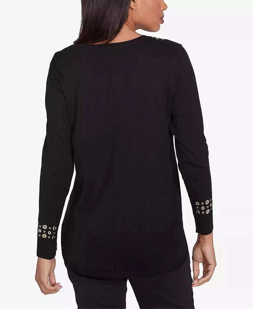 Ruby Rd. Petite Grommet Embellished Fine Gauge V-Neck Sweater 6