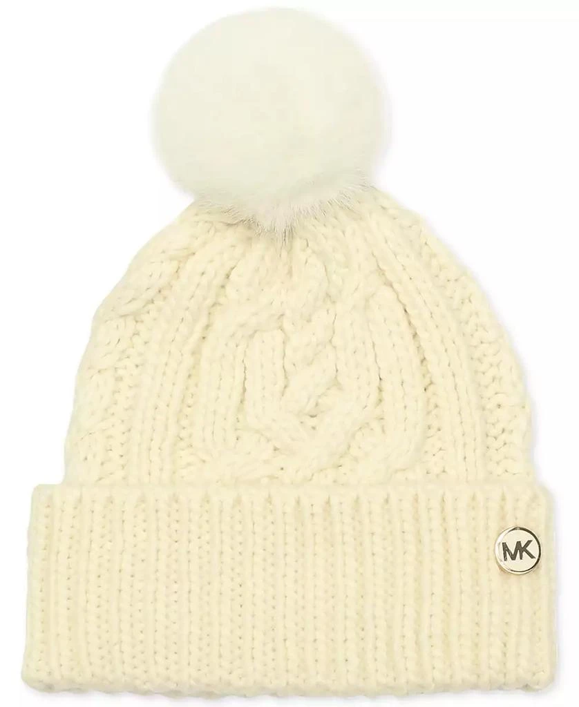 Michael Kors Soft Knit Tangled Aran Cuff Pom Beanie 1