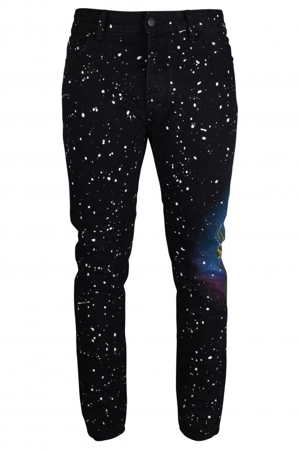 Palm Angels Men's luxury jeans palm angels black jeans with paint stain effects