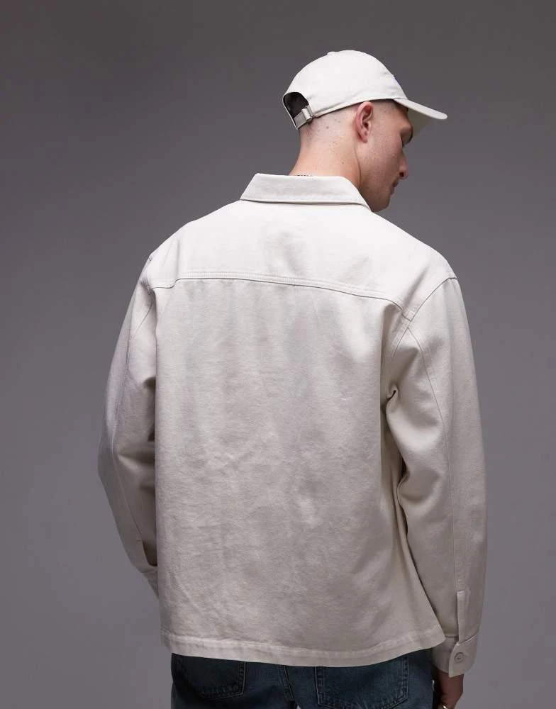 Topman Topman long sleeve overshirt in cream 3
