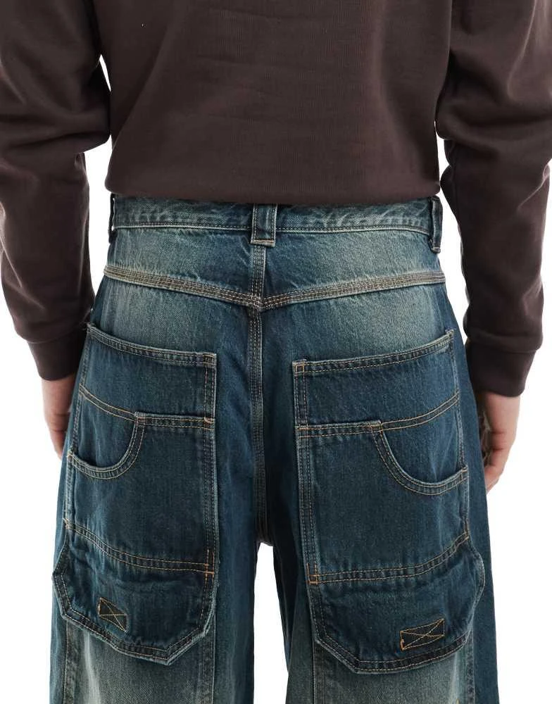 Bershka Bershka mega baggy jeans in blue wash 5