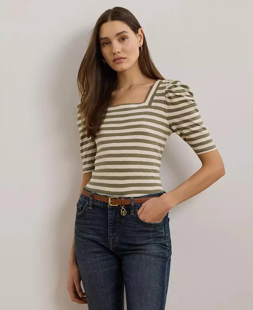 Ralph Lauren Women's Striped Cotton Jersey Puff-Sleeve Tee 1