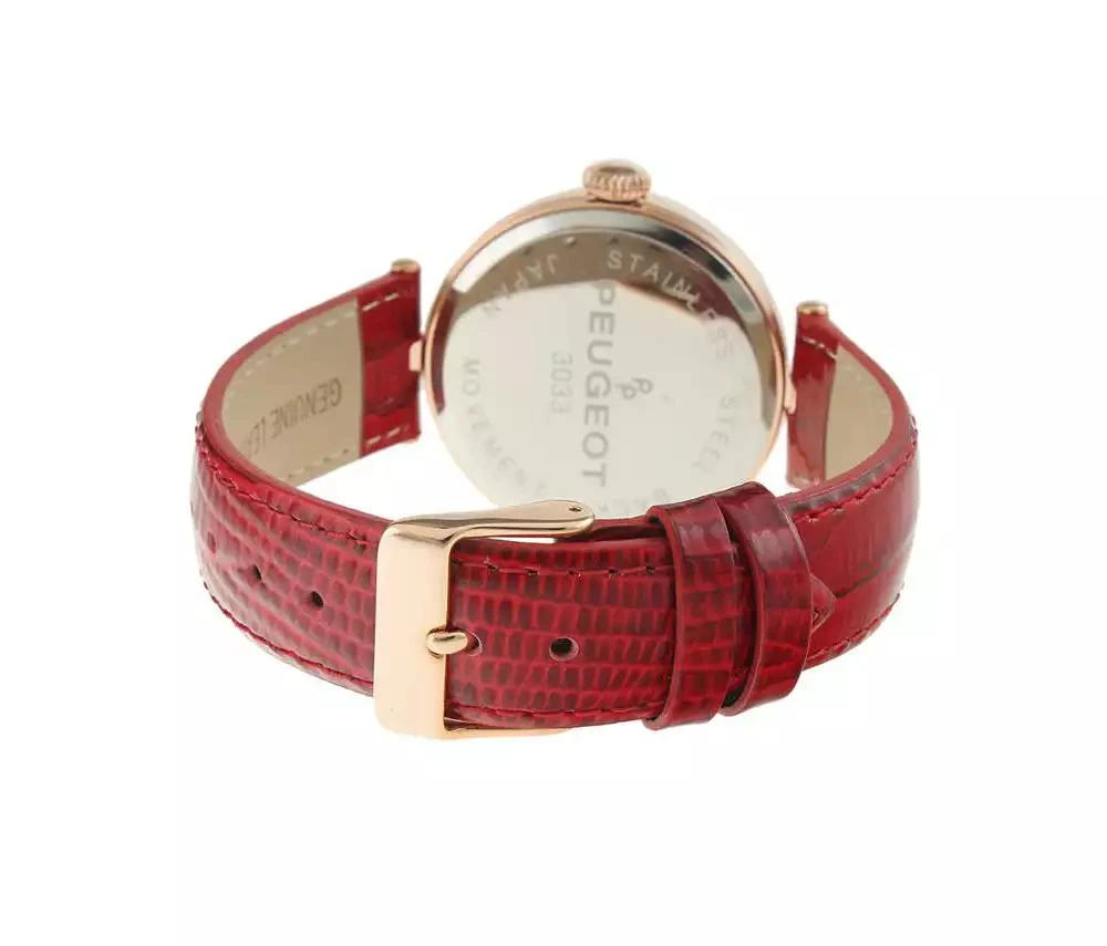 Peugeot Women's Rose Gold 38mm Watch T-Bar Dress Red Leather Strap 2