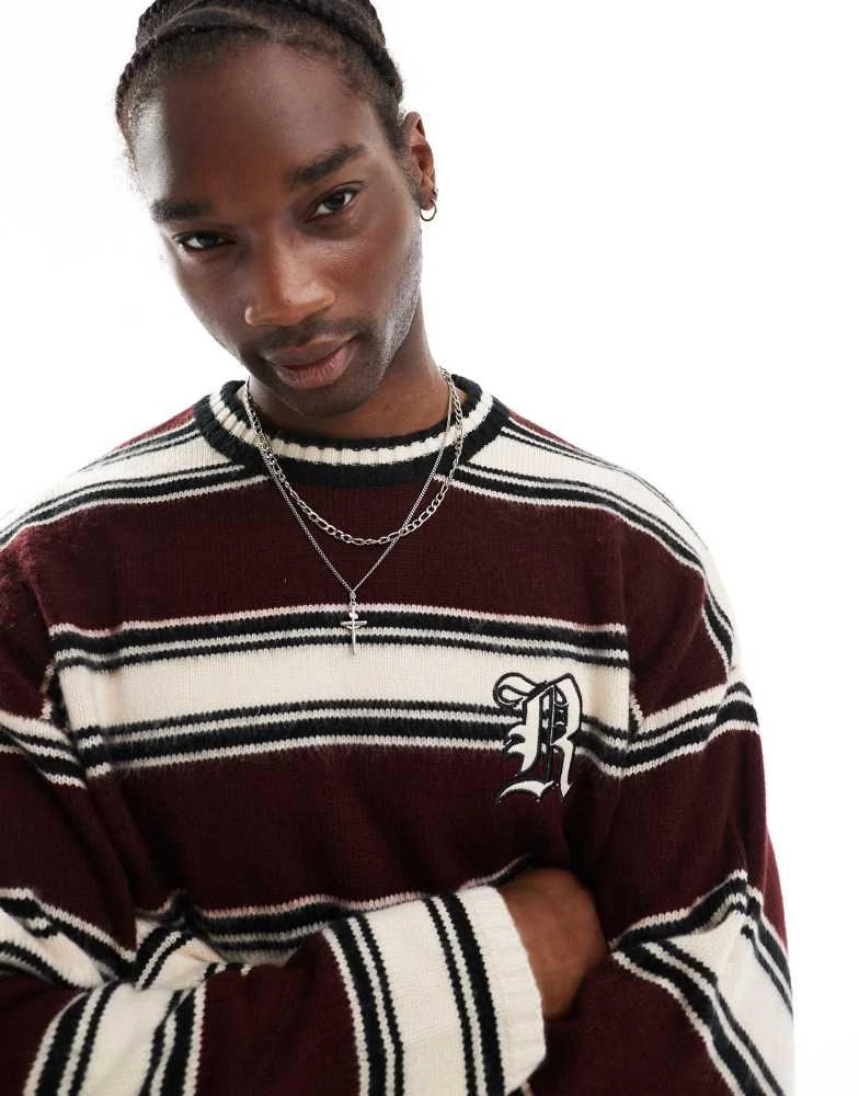 The Ragged Priest The Ragged Priest stripe distressed long sleeve t-shirt in red & white 3