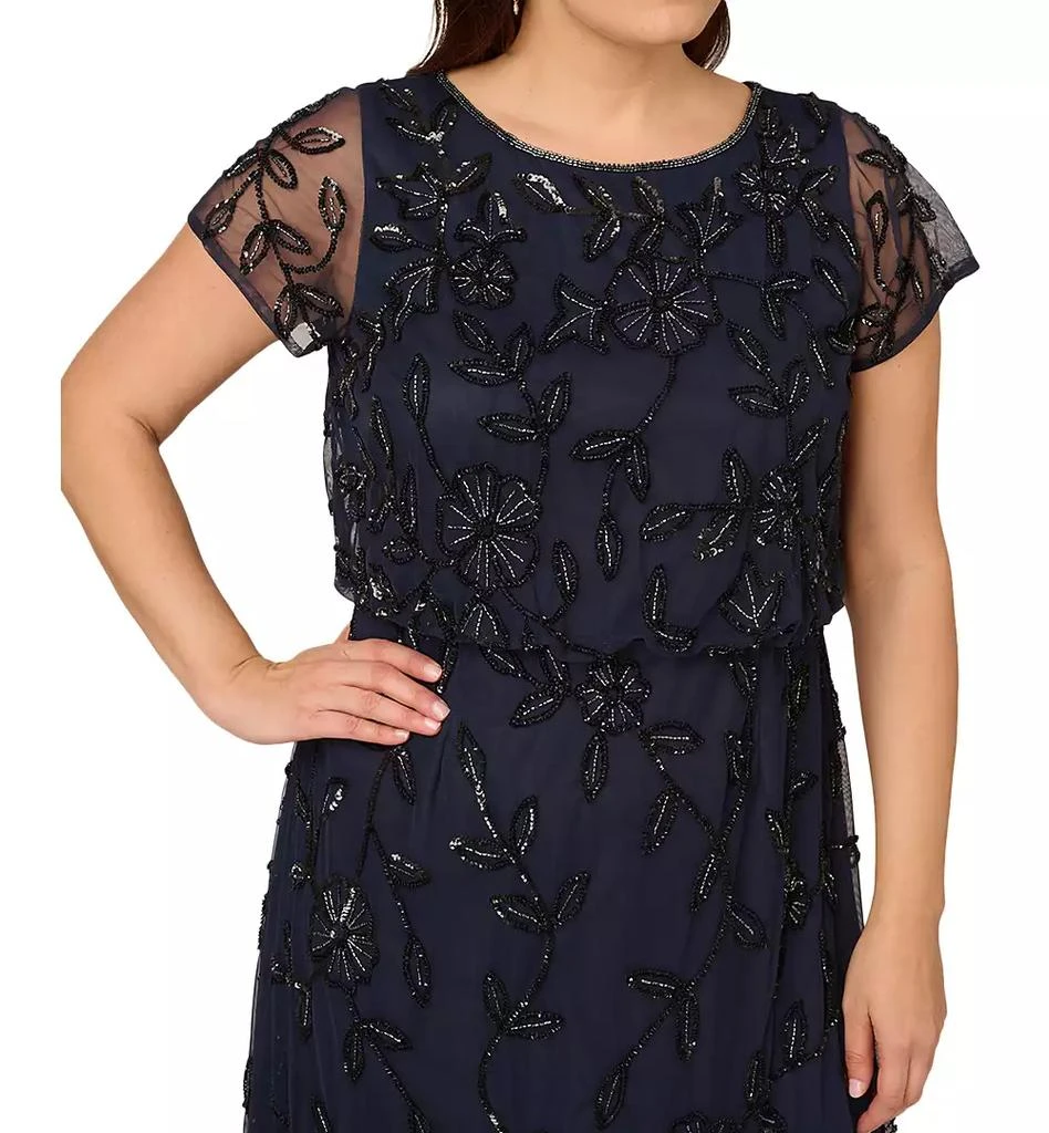 Adrianna Papell Plus Size Blouson Beaded Short-Sleeve Gown 3