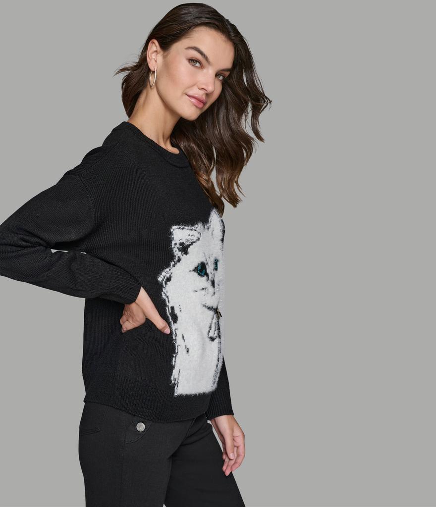 Shop FUZZY SWEATER WITH CHOUPETTE CAT GRAPHIC on Sale at