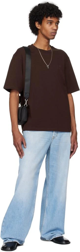 AMI Burgundy Cotton Tonal Ami de Coeur T-shirt 4
