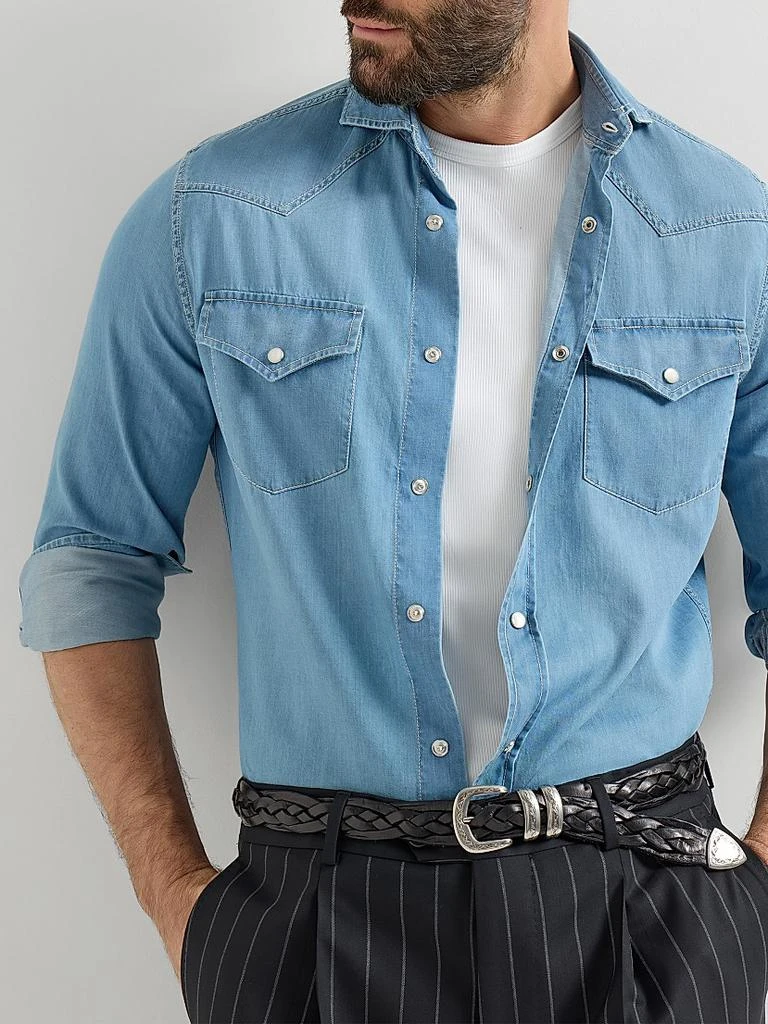 Brunello Cucinelli Lightweight Denim Easy Fit Western Shirt 5