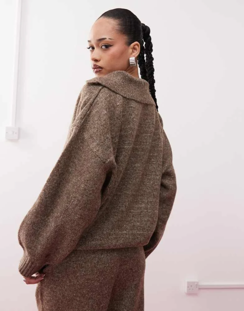 COLLUSION COLLUSION knitted oversized button up jumper in brown co-ord 4