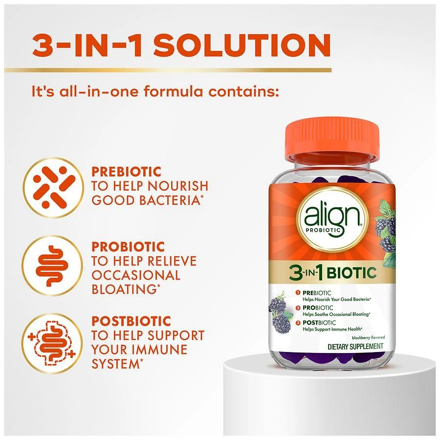 Align Probiotic, 3-in-1 Biotic Gummies, Prebiotic + Probiotic + Postbiotic Blackberry 2