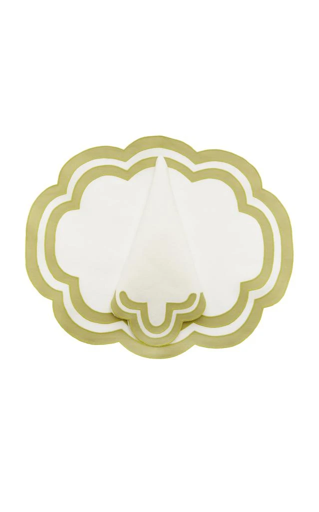 MoDA Moda Domus - Scalloped Linen Placemat and Napkin Set  - Olive - Moda Operandi 1
