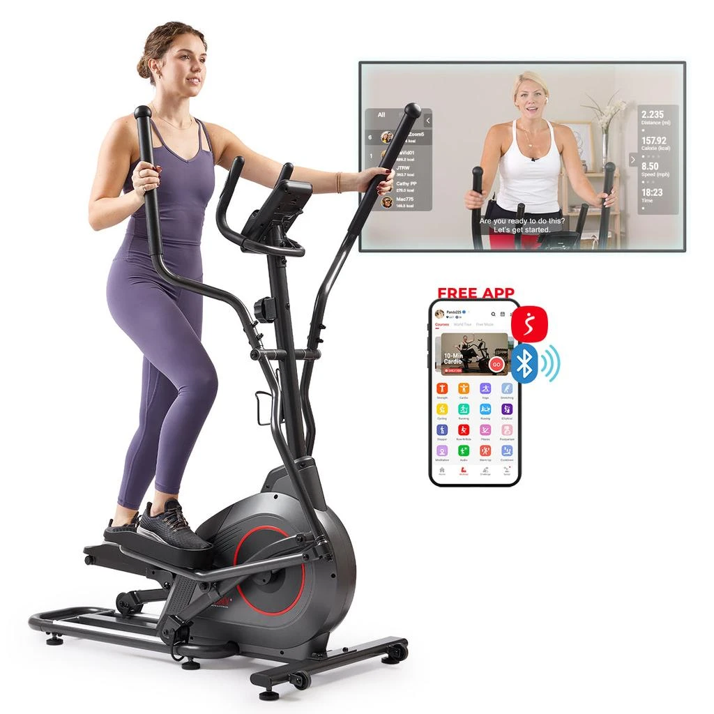 Sunny Health & Fitness Ultra Silent Smart Elliptical Exerciser with 16” Long Stride Training Machine 1