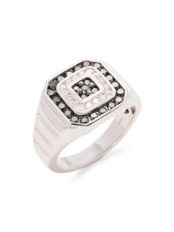 Effy 14K White Gold, Black Diamond & 0.94 TCW Diamond Signet Ring 1
