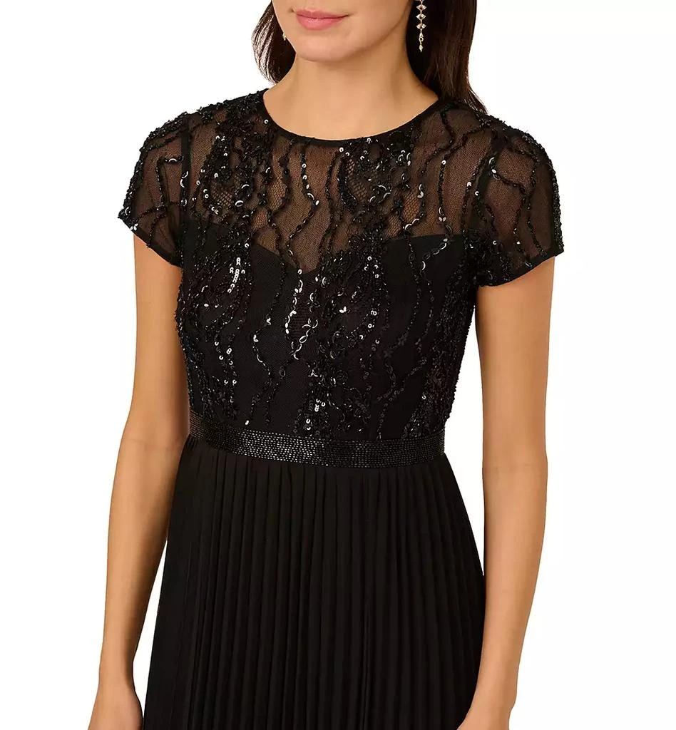 Adrianna Papell Women's Bead Pleat Long Dress - Black - Size 4