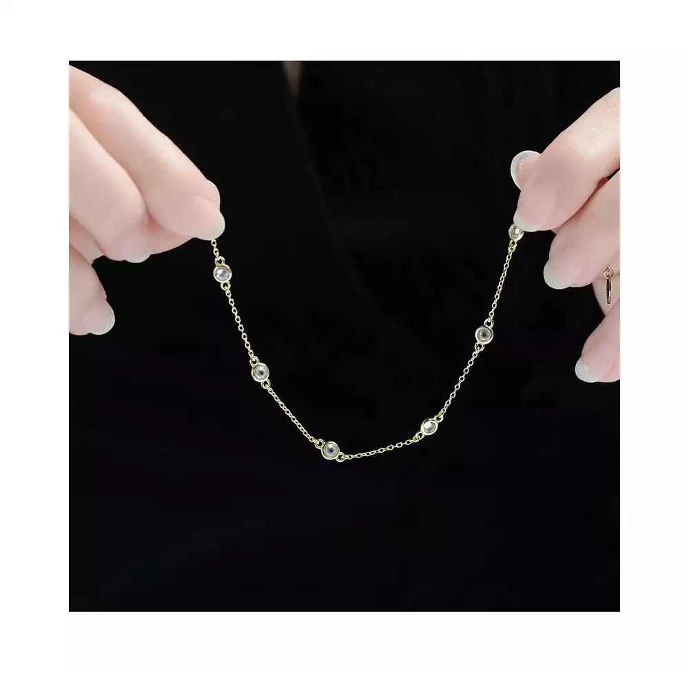 Rachel Glauber Classic Bezel Set Cubic Zirconia Chain Station Bracelet 3