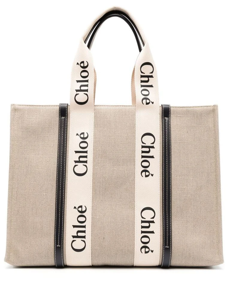 Chloé CHLOÉ - Woody Large Canvas And Leather Tote Bag 1