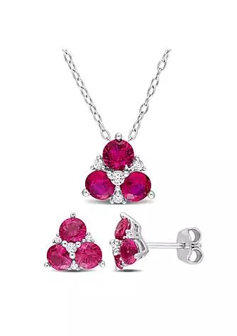 Belk 
Co. Lab Created 2-Piece Set of Created Ruby and Created White Sapphire Earrings and Pendant with Chain in Sterling Silver