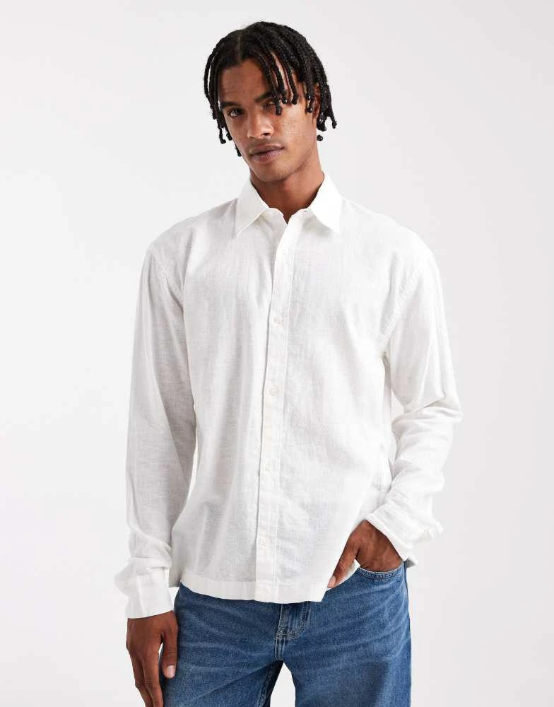 HOLLISTER Hollister long sleeve linen shirt in white Shirts