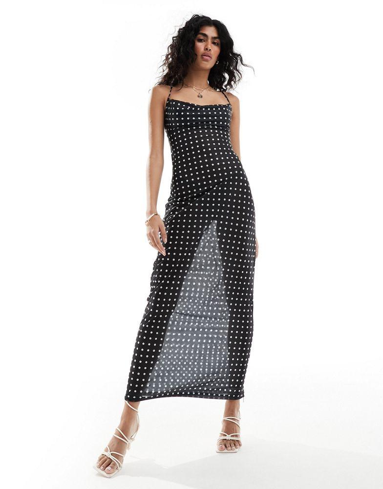 4th & Reckless 4th & Reckless milan sheer polka dot mesh beach dress in black