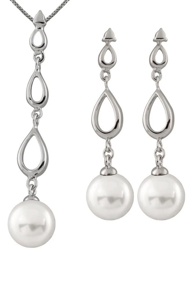 SPLENDID PEARLS Rhodium Plated Sterling Silver 8-8.5mm Cultured Freshwater Pearl Earrings & Necklace 3-Piece Set 1