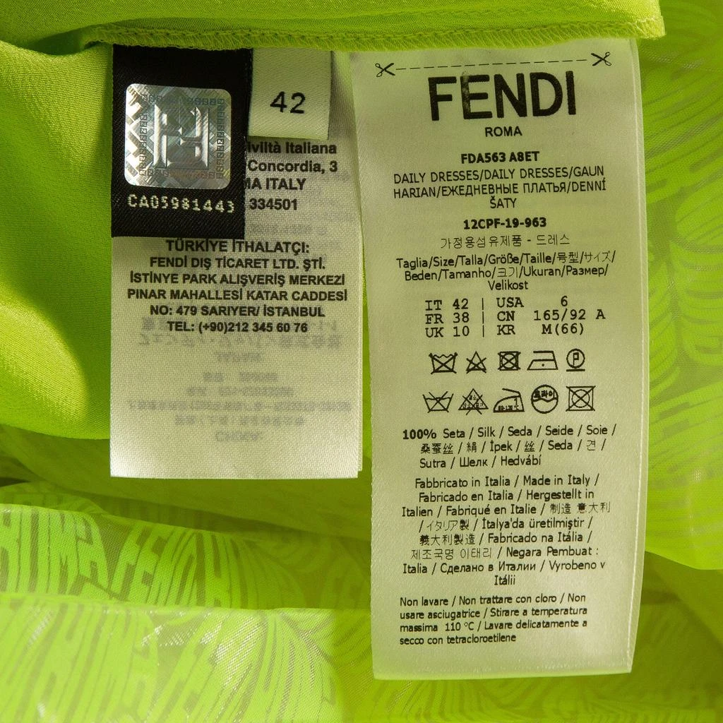 Fendi Fendi Neon Yellow Printed Synthetic Pleated Bleated Midi Dress M 4