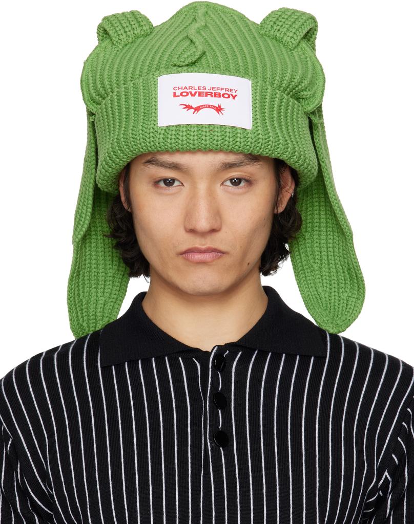 Charles Jeffrey Loverboy Green Chunky Rabbit Beanie - Hats